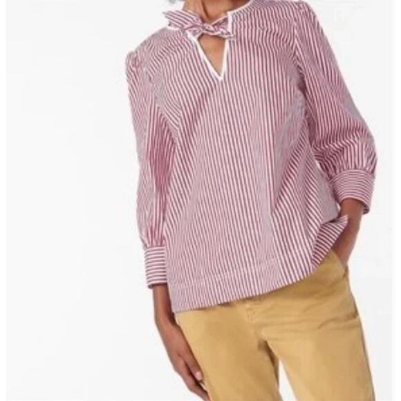 J. Crew Thomas Mason Bow-Neck Cotton Top Red Stripe AR837 Size XXS - Picture 2 of 14